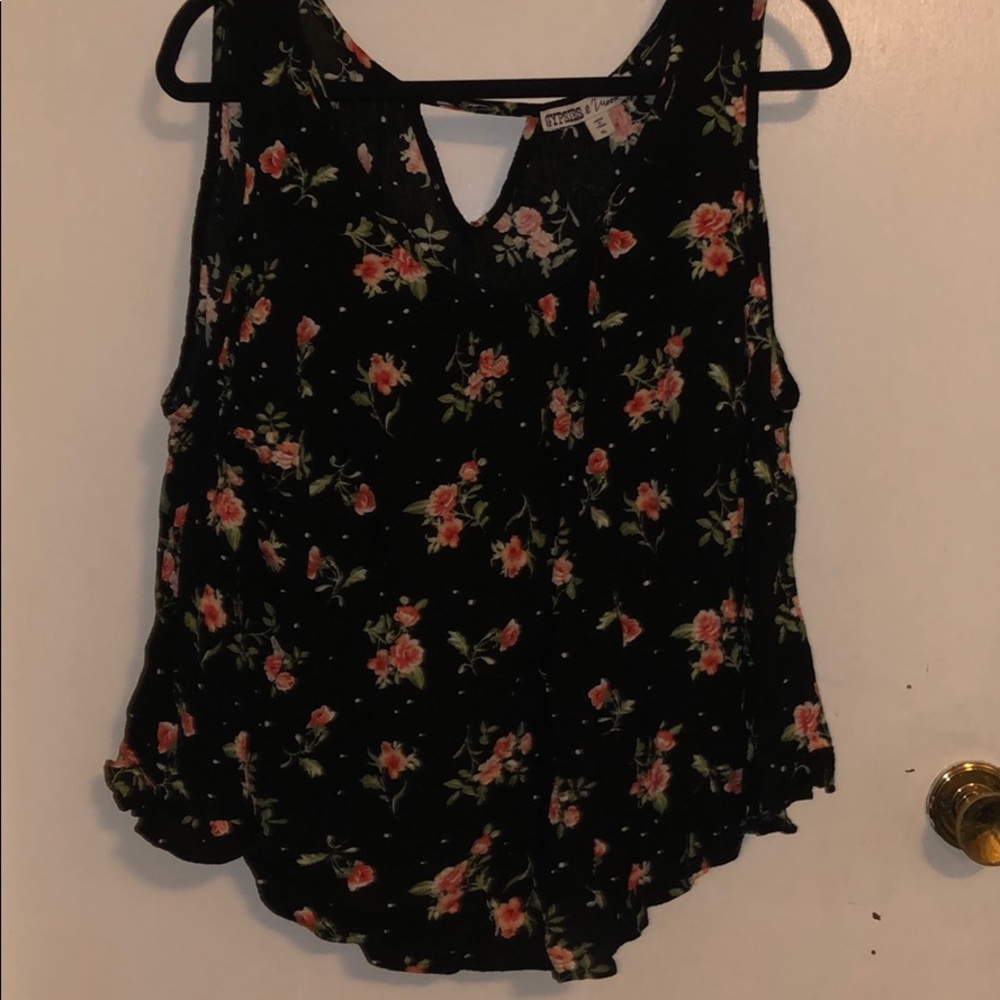 Off the shoulder Black Blouse with Pink Flowers